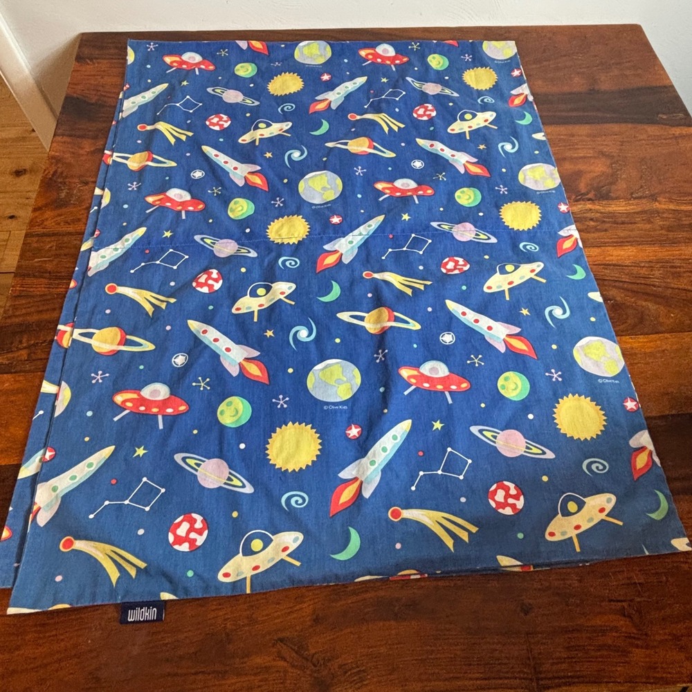 Wildkin Olive Kids Space Rocket UFO Planets Blue Nap Pillowcase Envelope